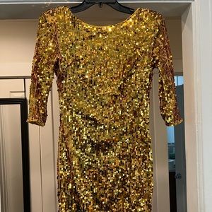 Blaque Label - Gold sequined mini dress with shoulder pads